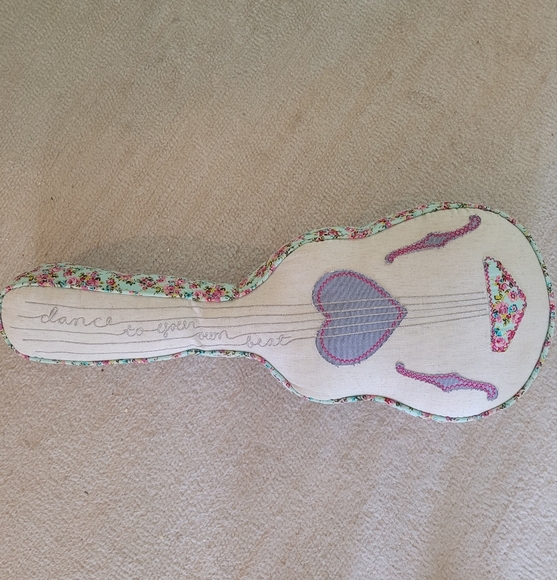 Junk Gypsy Floral Guitar Shaped Pillow with Heart Design - Picture 2 of 6